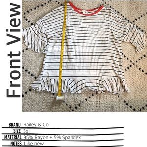 Whit t-shirt with black stripe and ruffle detail